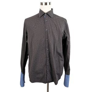 Hogo Boss Men's XL French Cuff Button Up Dress Shirt Brown Striped